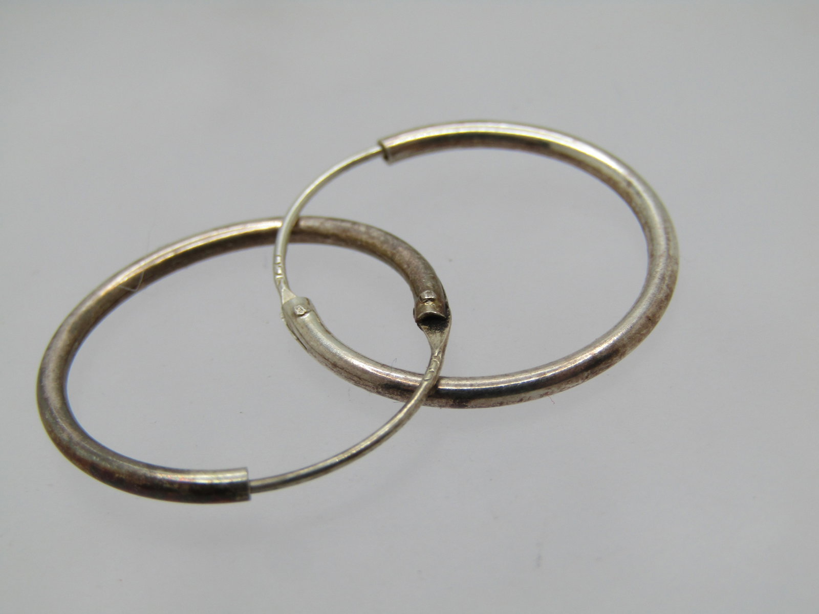 Vintage .900 Silver Hoop Earrings, Pierced, 7/8", 1970's-1980's. - 3