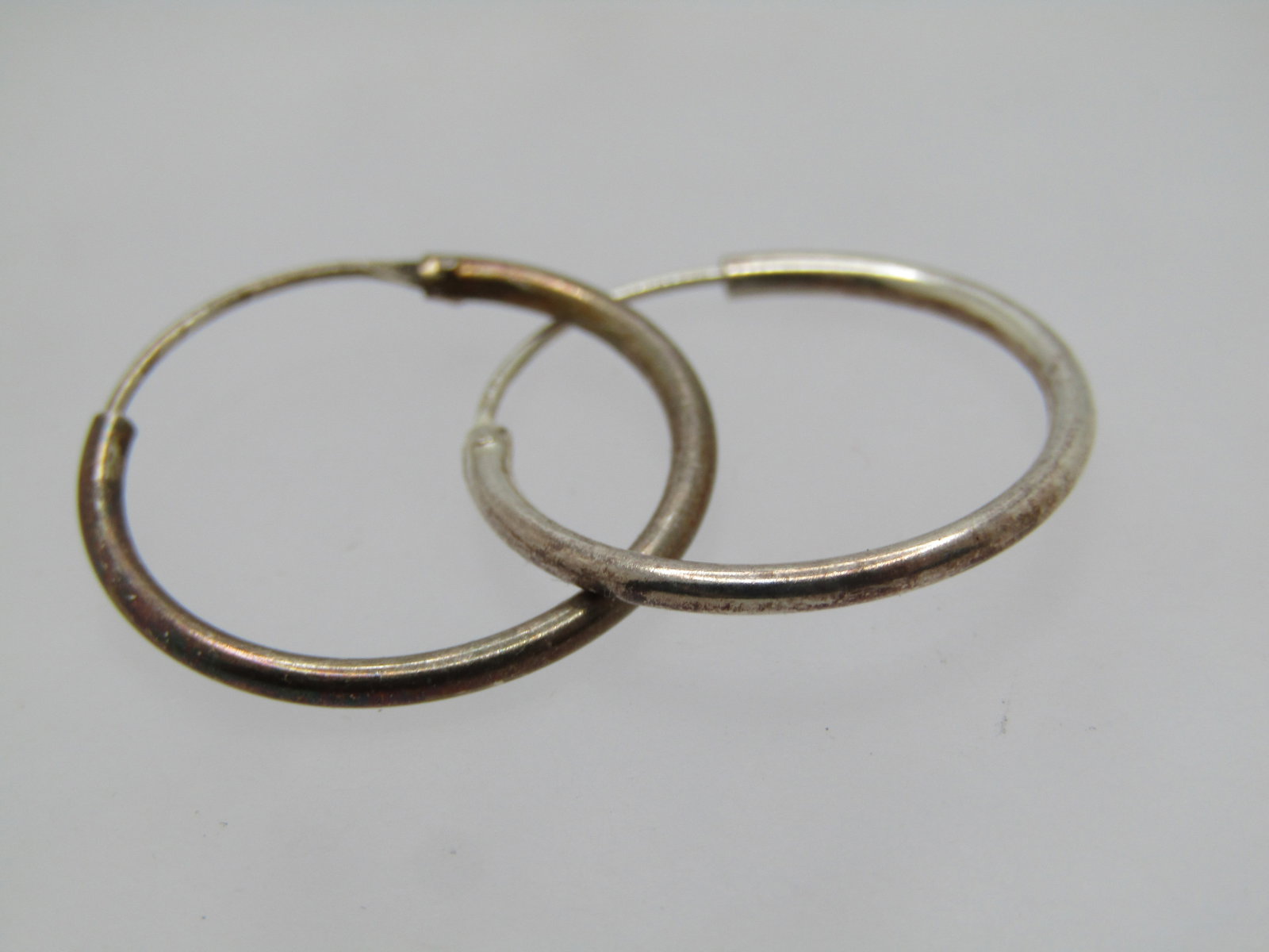 Vintage .900 Silver Hoop Earrings, Pierced, 7/8", 1970's-1980's. - 4