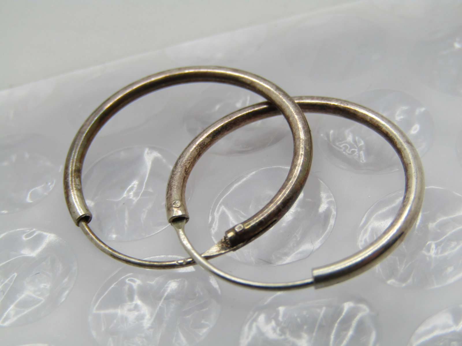 Vintage .900 Silver Hoop Earrings, Pierced, 7/8", 1970's-1980's. - 5