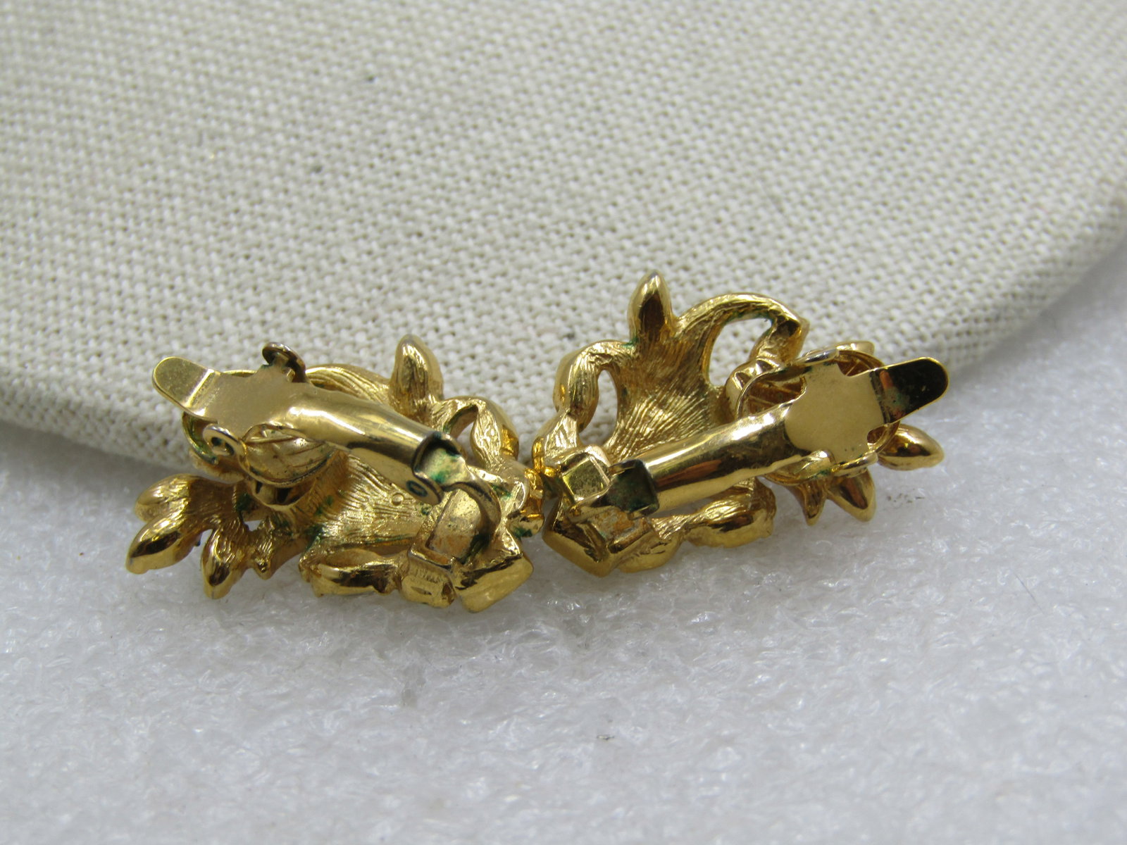 Vintage Rhinestone Curved Leaf/Feather Clip Earrings, 1960's - 5
