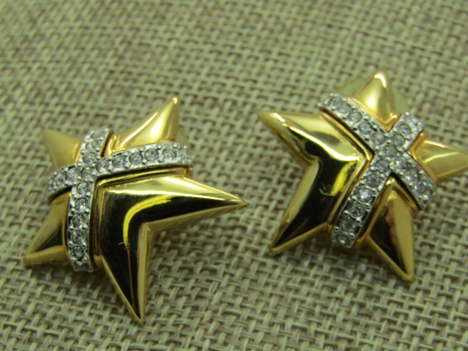 Vintage Joan Rivers Rhinestone Star Pierced Earrings - 3