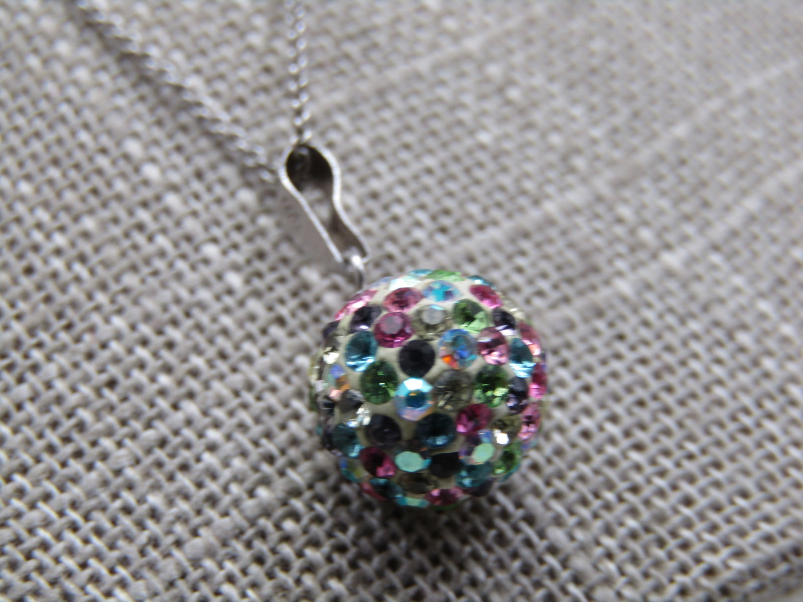 Sterling Pave Pastel Rhinestone Ball Necklace Earrings Set, 18" - 2