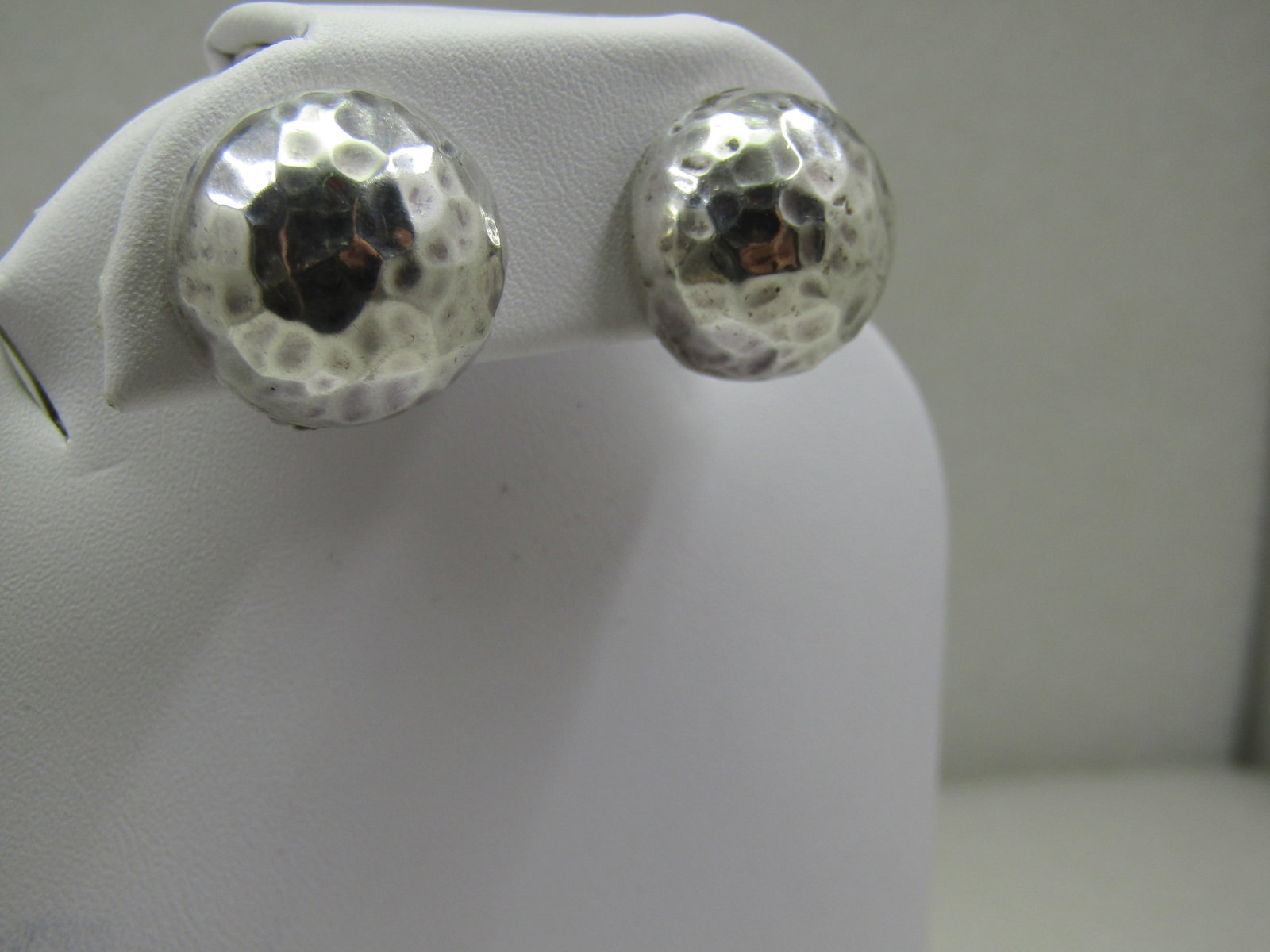 Vintage Sterling Hammered Domed Earrings, Clip - 2