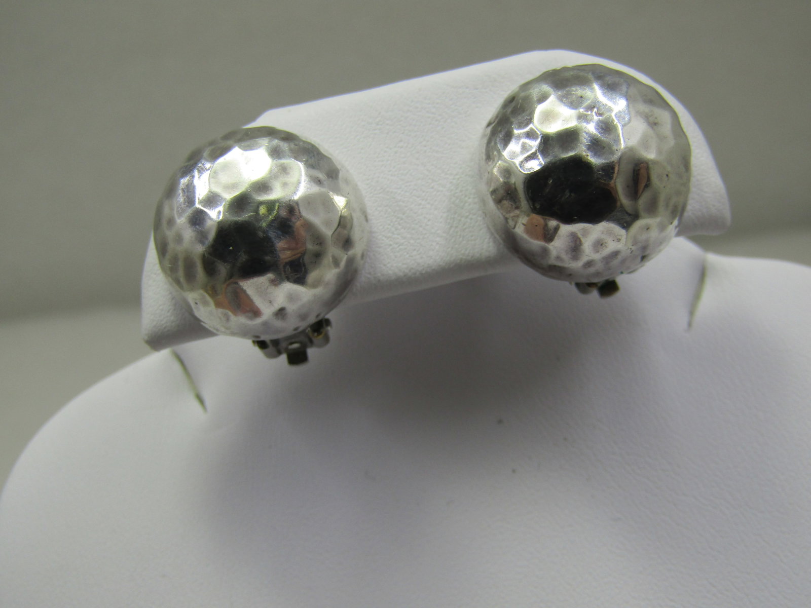 Vintage Sterling Hammered Domed Earrings, Clip - 3