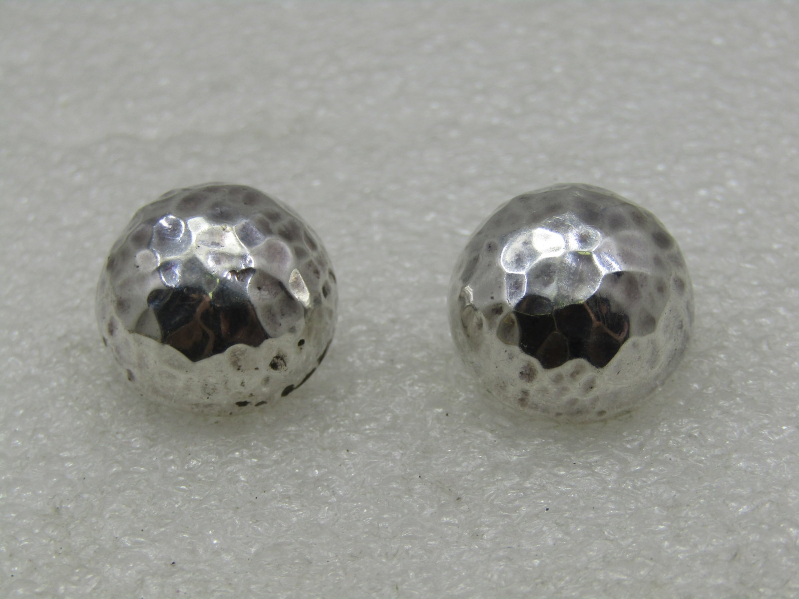Vintage Sterling Hammered Domed Earrings, Clip - 5