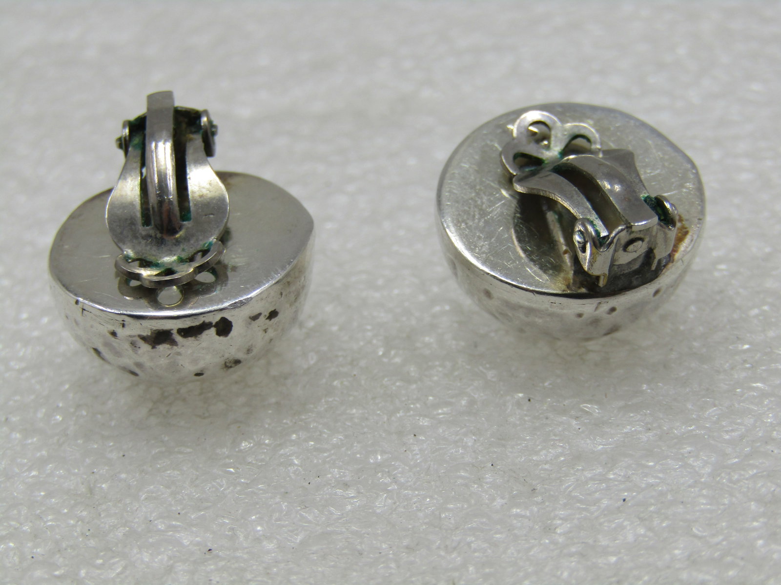Vintage Sterling Hammered Domed Earrings, Clip - 8