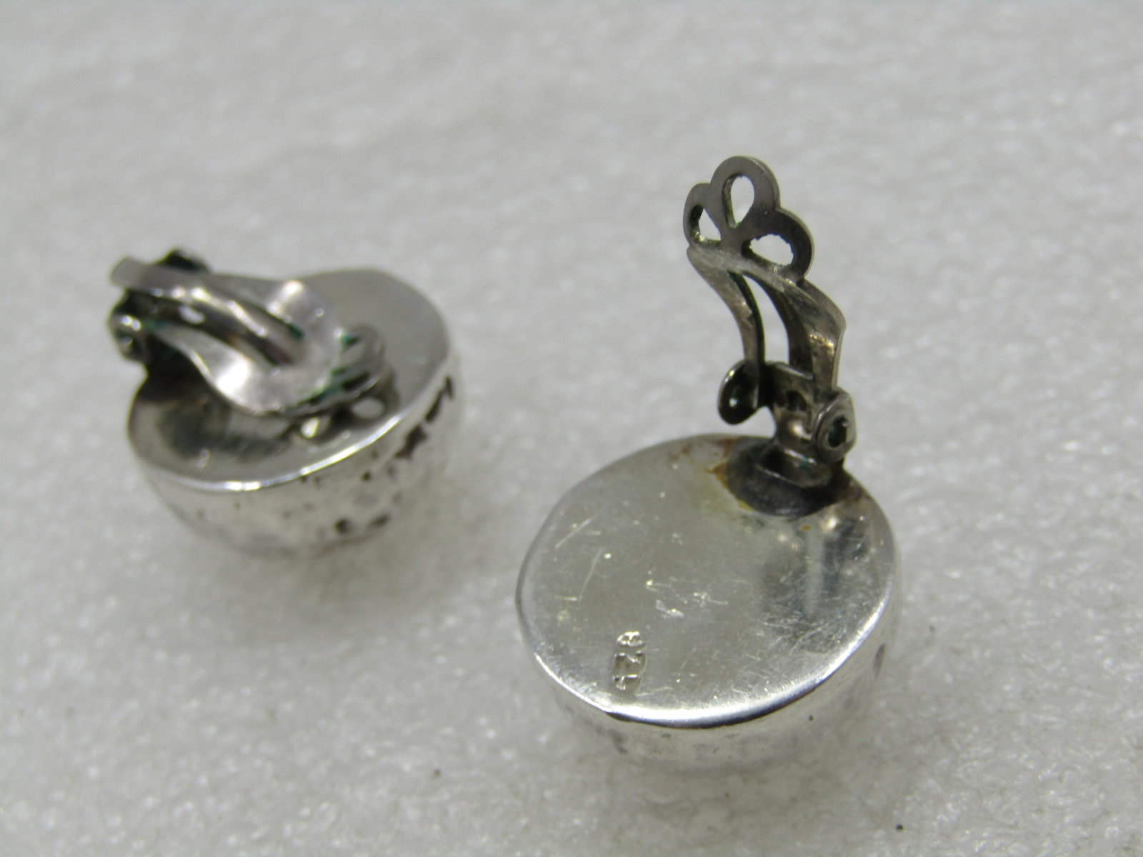 Vintage Sterling Hammered Domed Earrings, Clip - 9