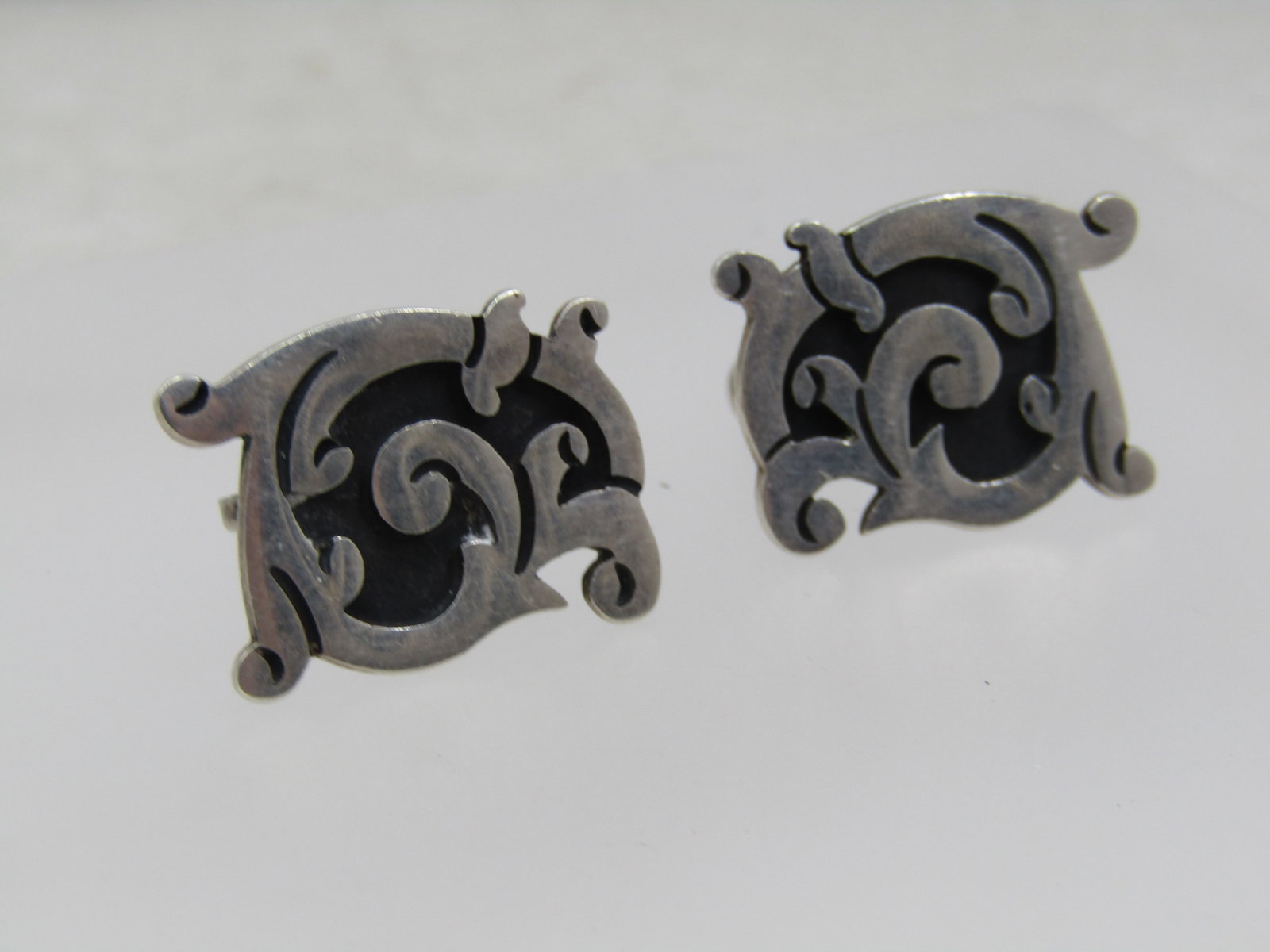 Vintage Sterling Taxco Scrolled Earrings, Screwback, 1960's-1970's - 2