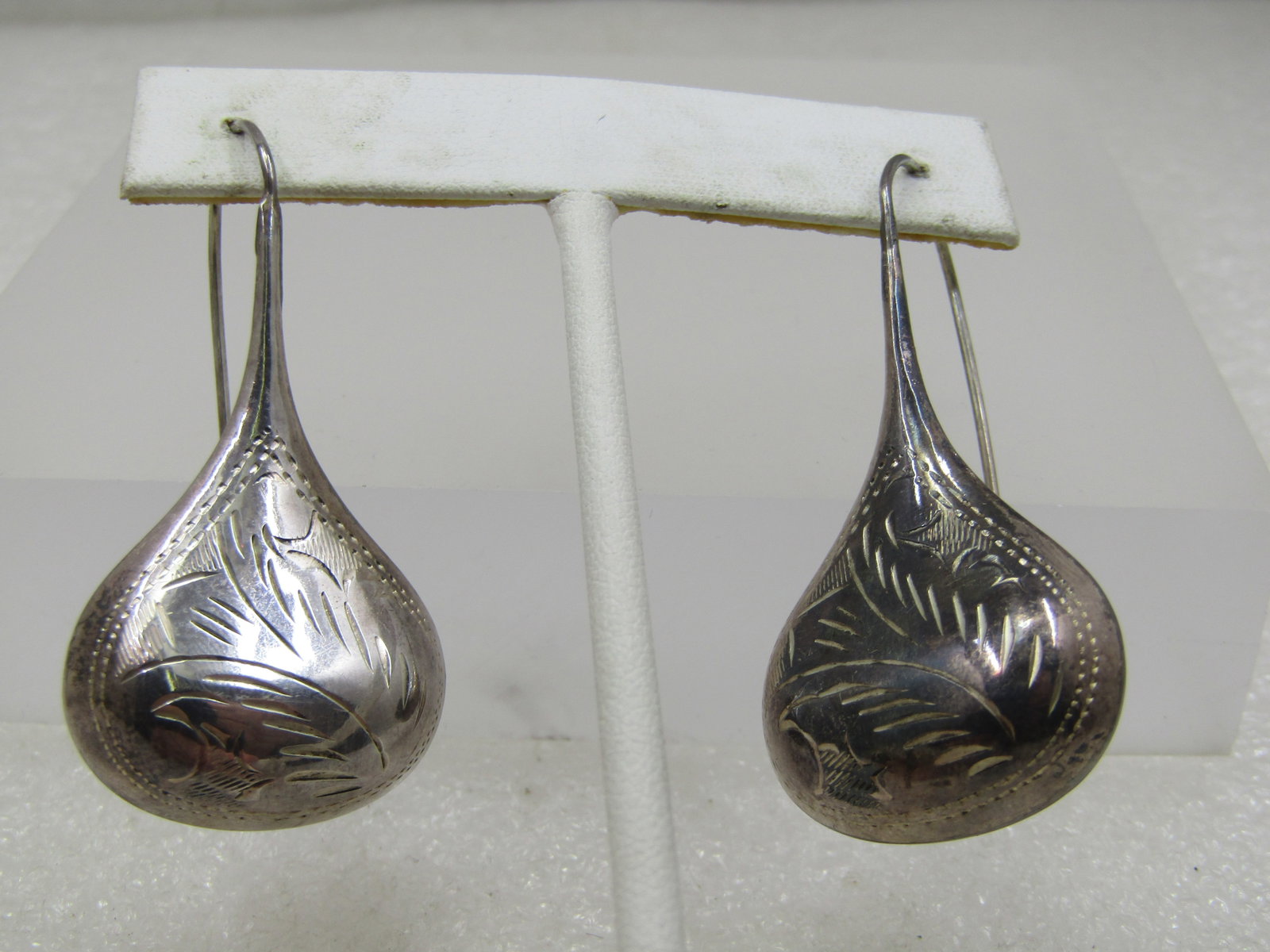 Vintage Southwestern Sterling Puffy Engraved Earrings, Pierced 2" - 2