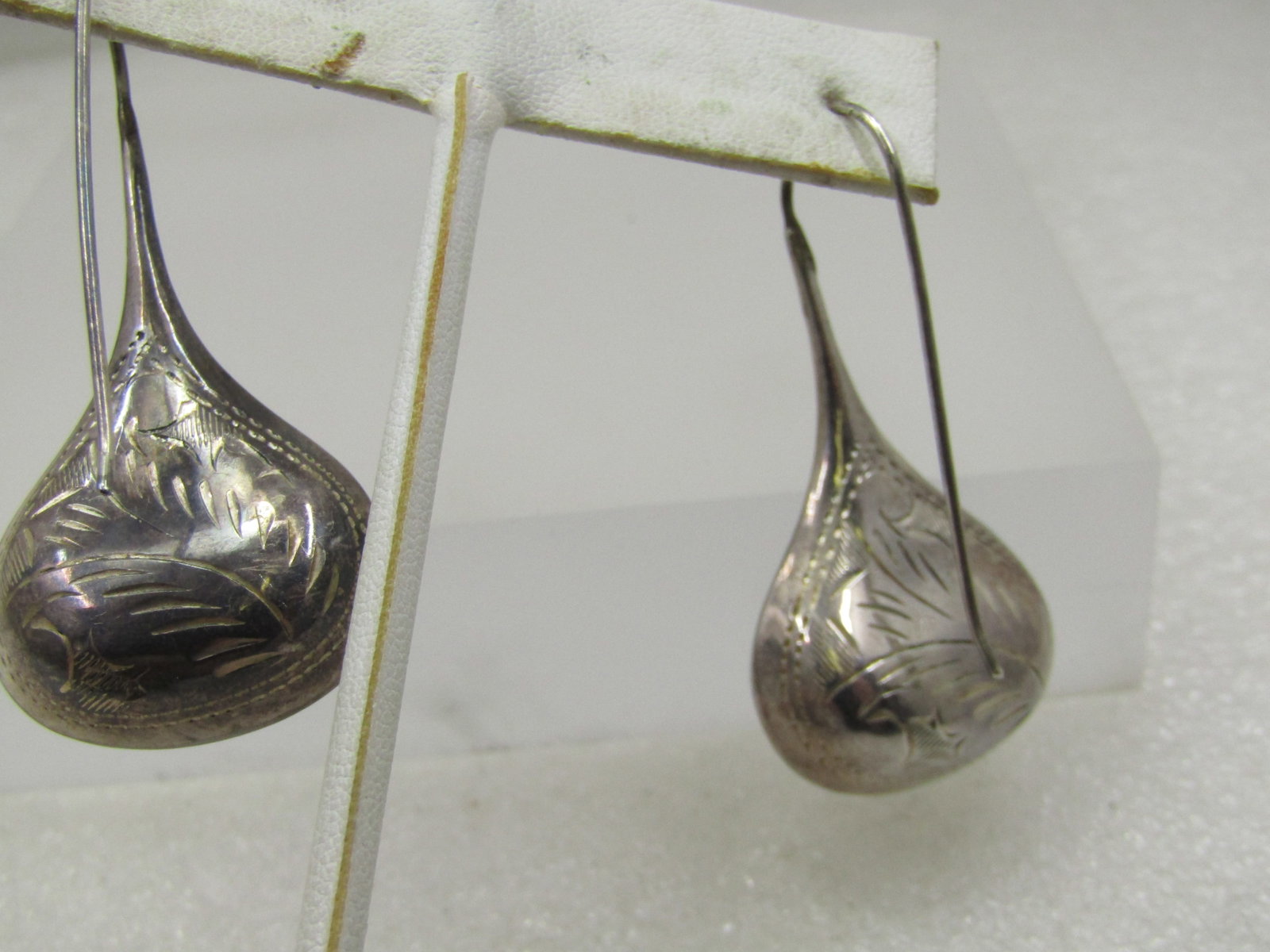 Vintage Southwestern Sterling Puffy Engraved Earrings, Pierced 2" - 4