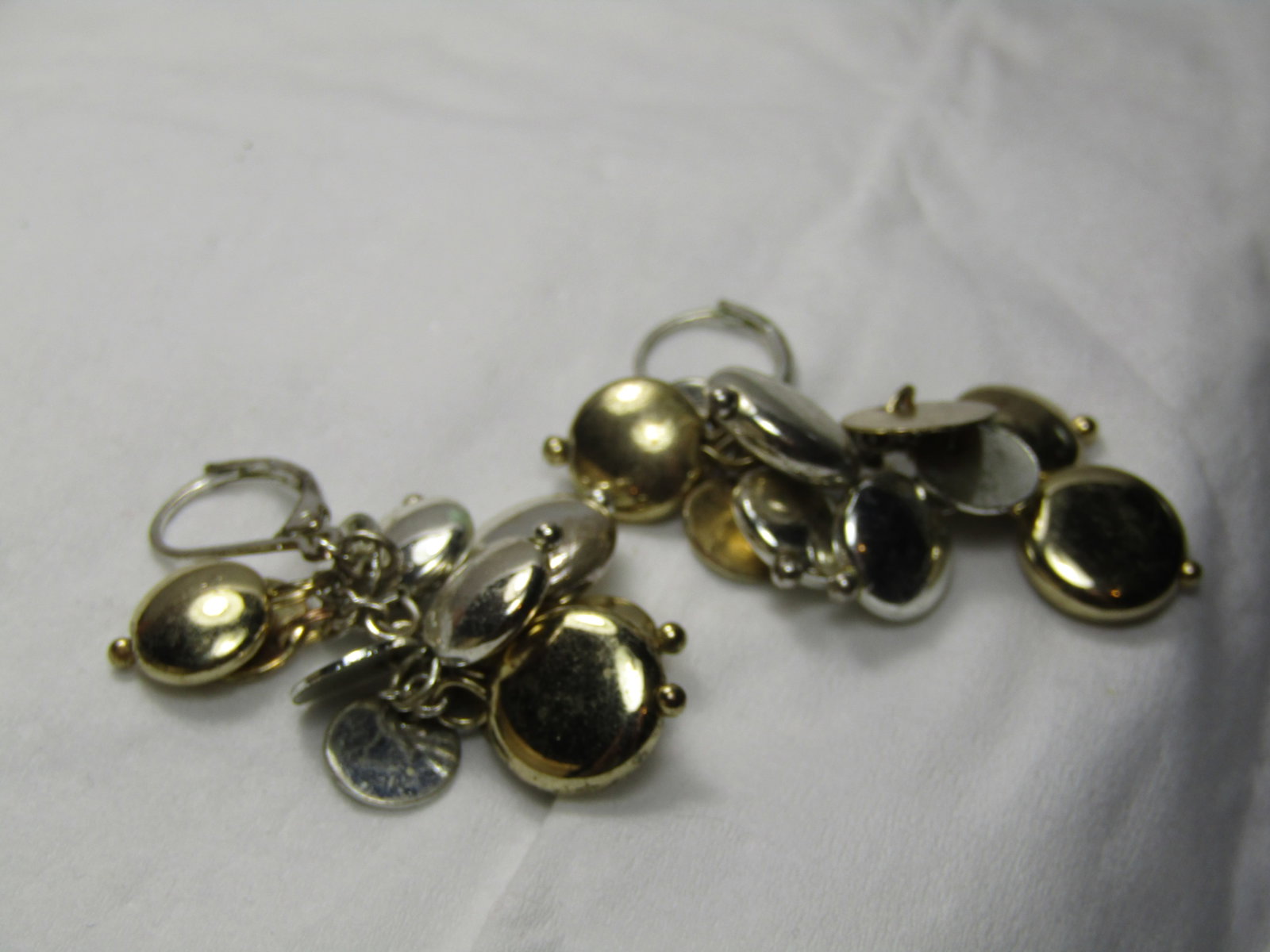 Vintage Two-Tone Dangle Leverback Earrings, Pierced, 2" Dangle - 2
