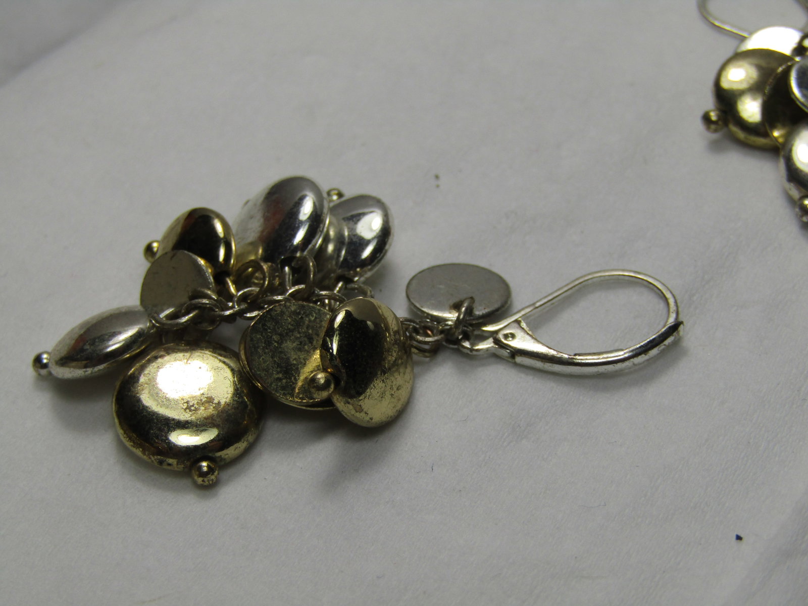 Vintage Two-Tone Dangle Leverback Earrings, Pierced, 2" Dangle - 3