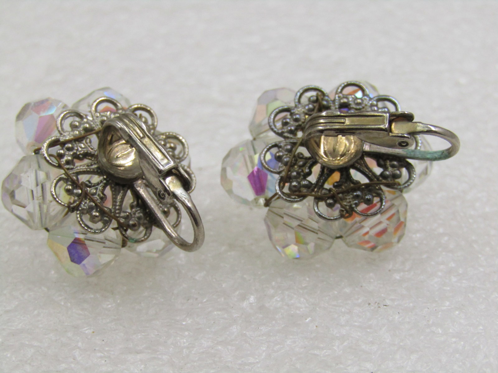 Vintage Aurora Borealis Crystal Clip Earrings, 1940's - 4