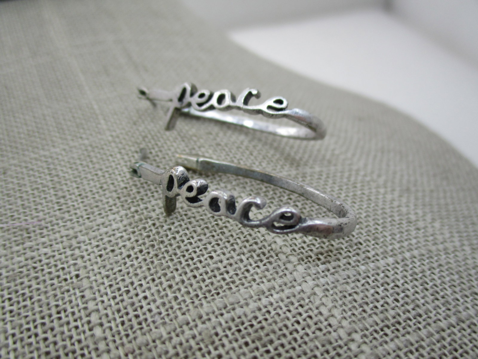 Vintage Silver Peace Hoop Earrings, Pierced - 3