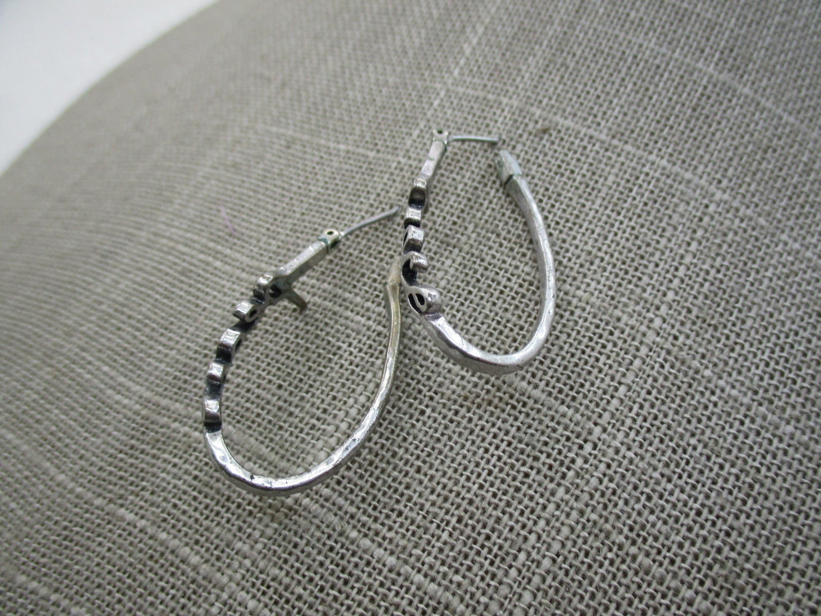 Vintage Silver Peace Hoop Earrings, Pierced - 4