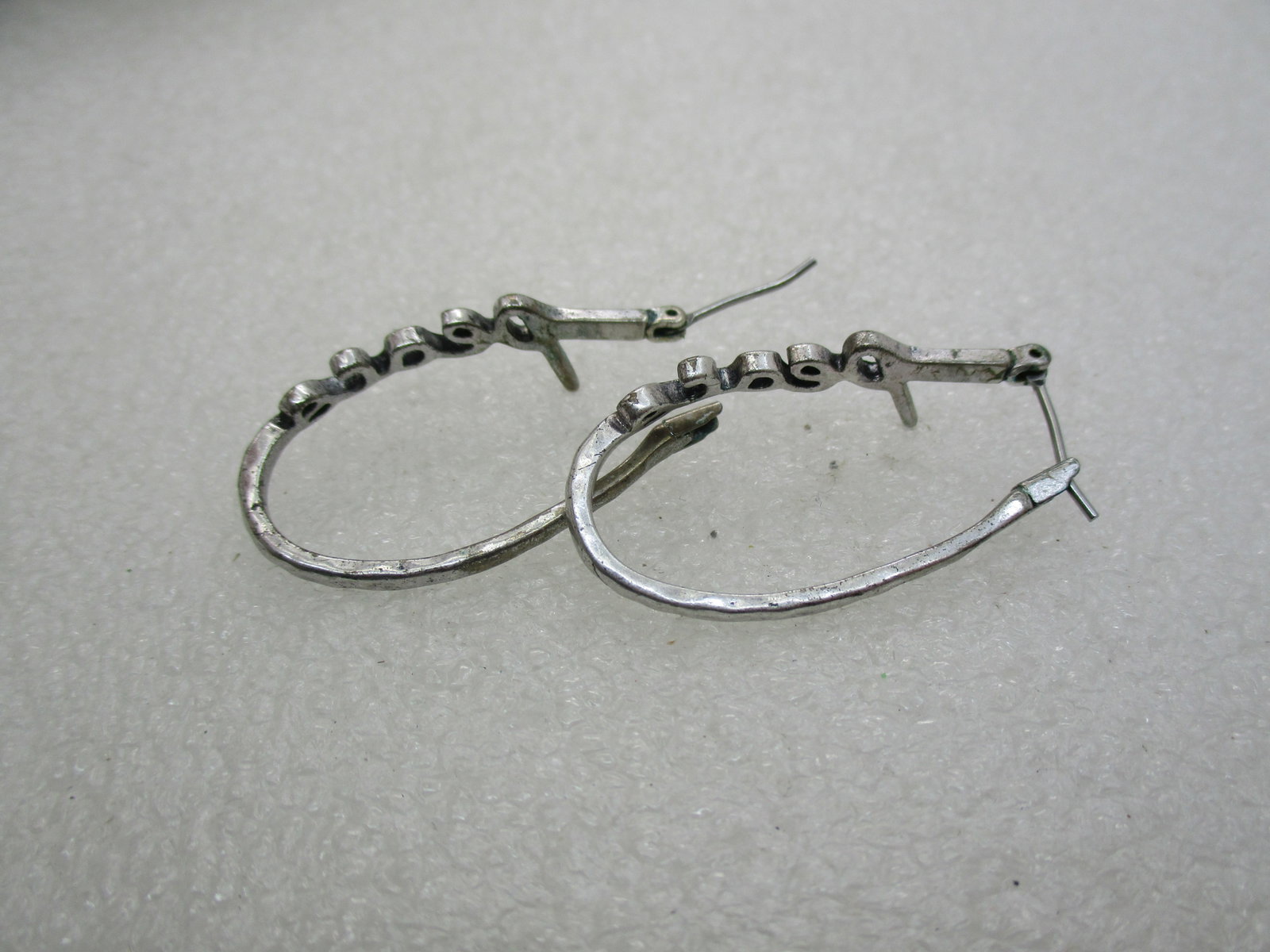Vintage Silver Peace Hoop Earrings, Pierced - 5