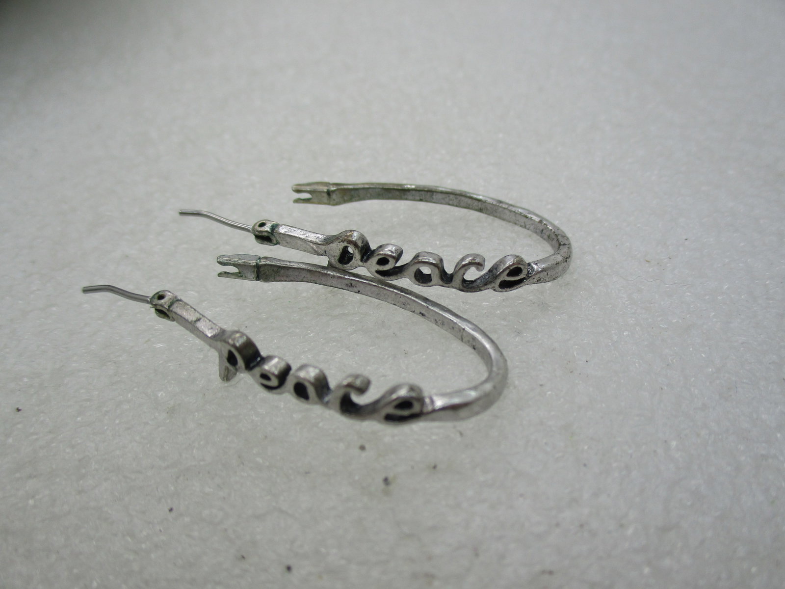 Vintage Silver Peace Hoop Earrings, Pierced - 6