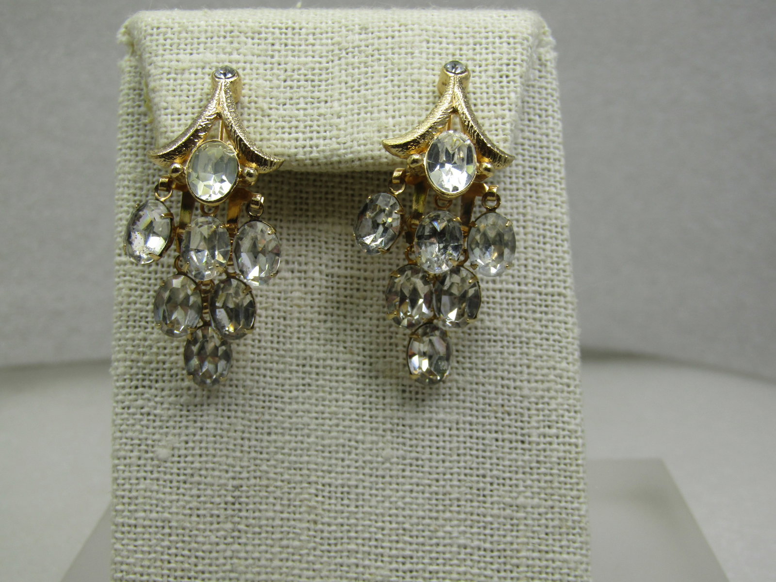 Vintage Clear Cascading Rhinestone Necklace Earrings Sett, 15" - 10