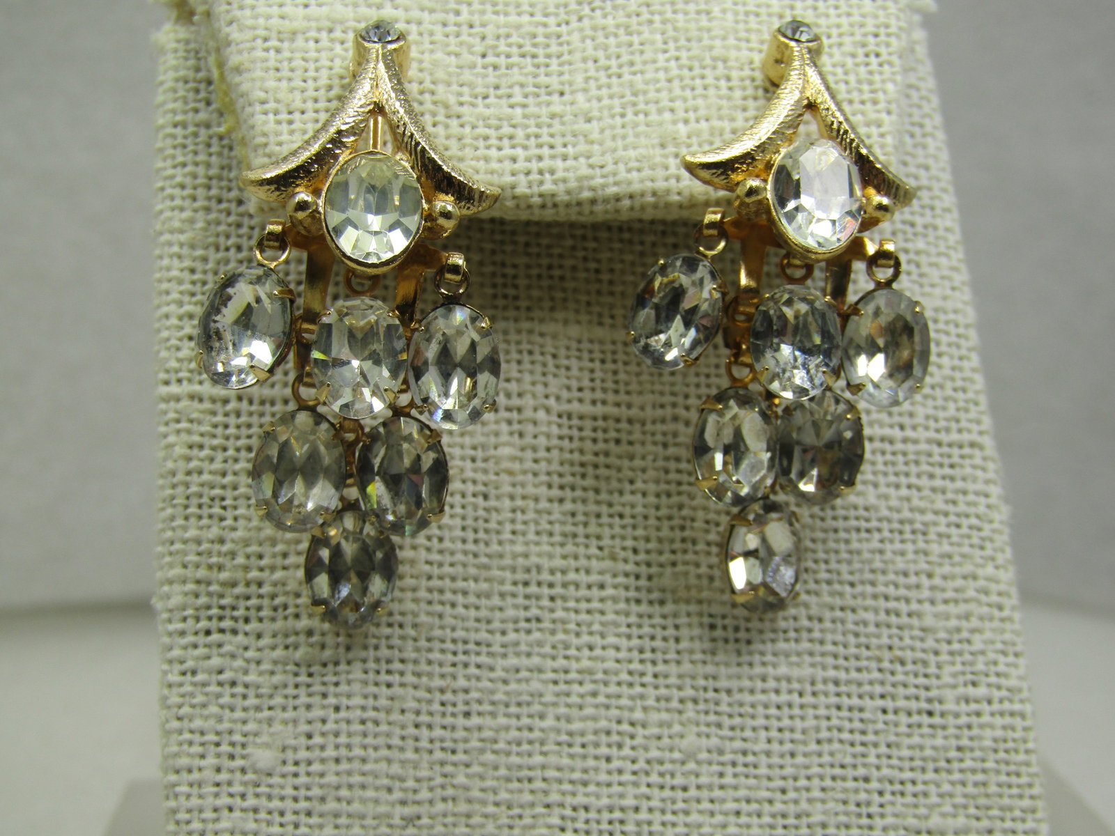 Vintage Clear Cascading Rhinestone Necklace Earrings Sett, 15" - 9