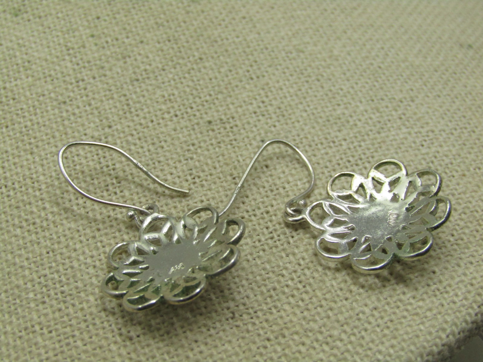 Silver Plated Blossom Earrings, MOP, 1.5", Pierced, Signed CW - 4