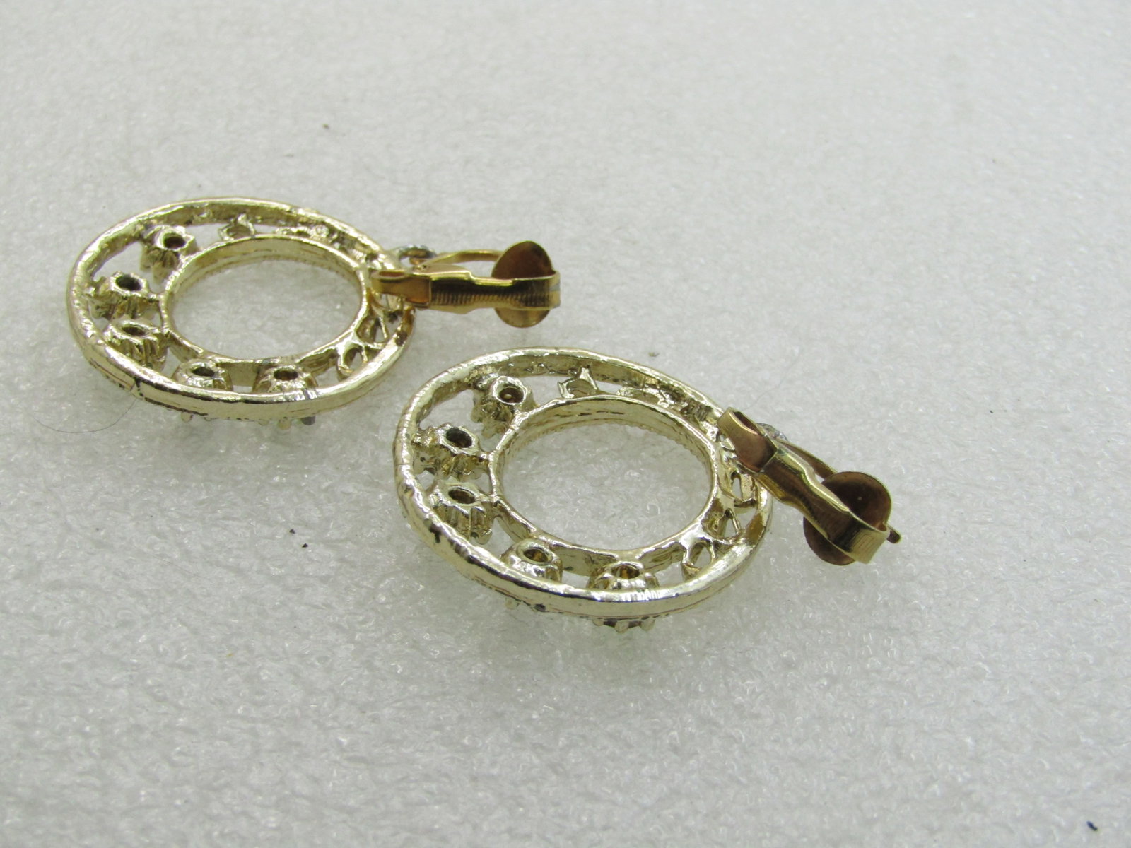 Vintage Blue & Green Rhinestone Hoop earrings, Clip, 1960's-1970's - 5