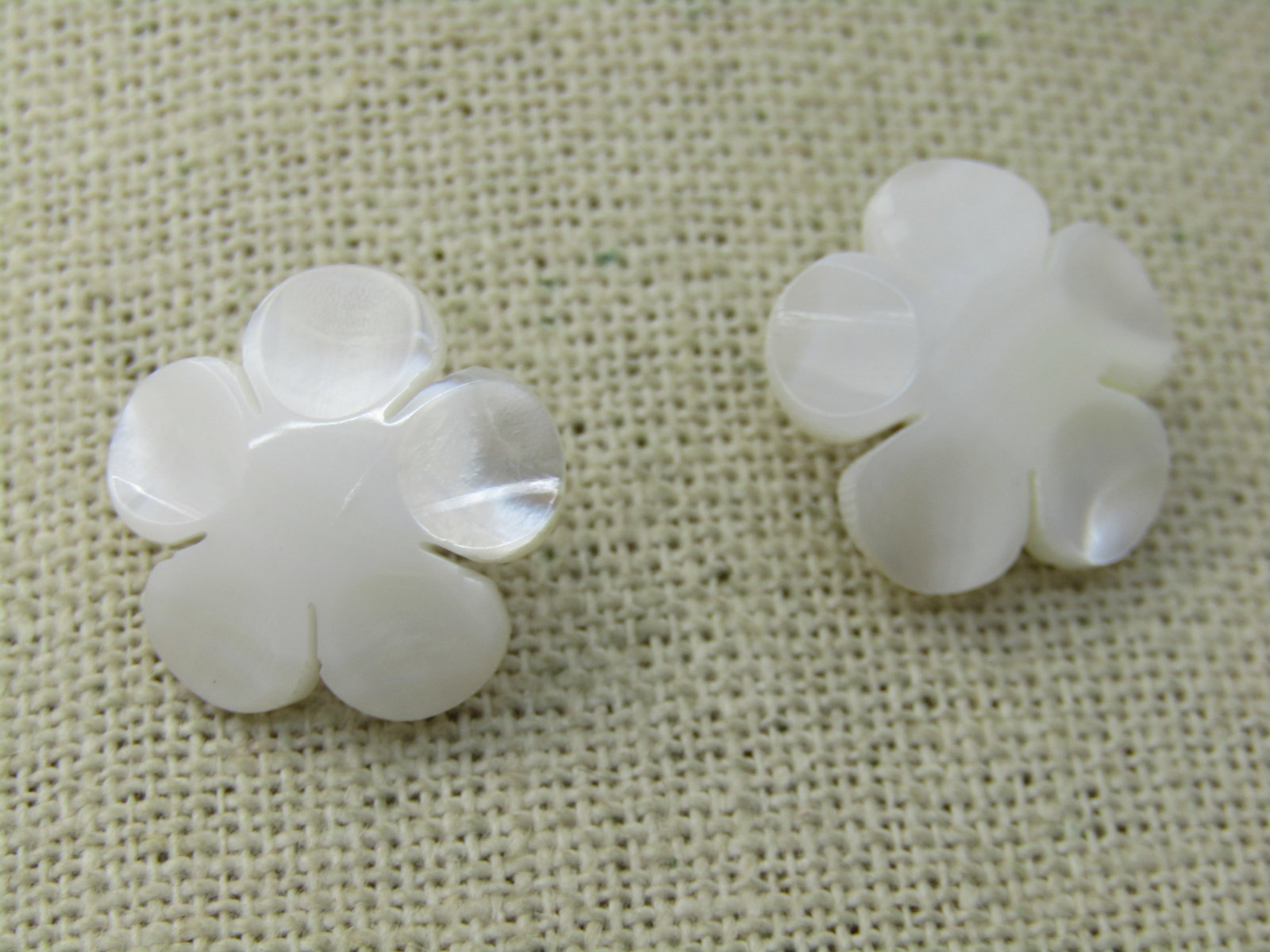 Vintage Mother of Pearl Carved Floral Earrings, Pierced Studs, 7/8" domed - 2