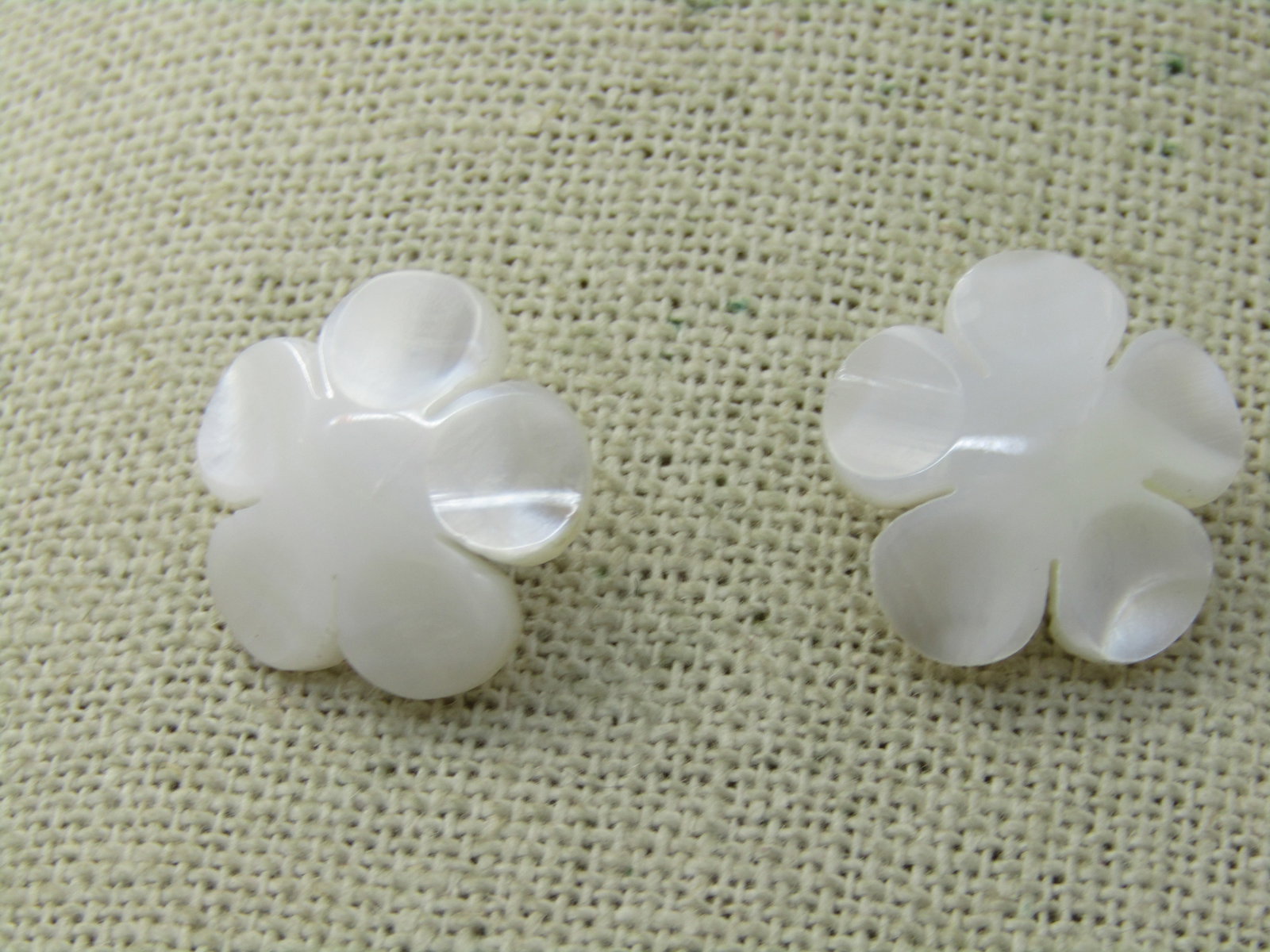Vintage Mother of Pearl Carved Floral Earrings, Pierced Studs, 7/8" domed - 3