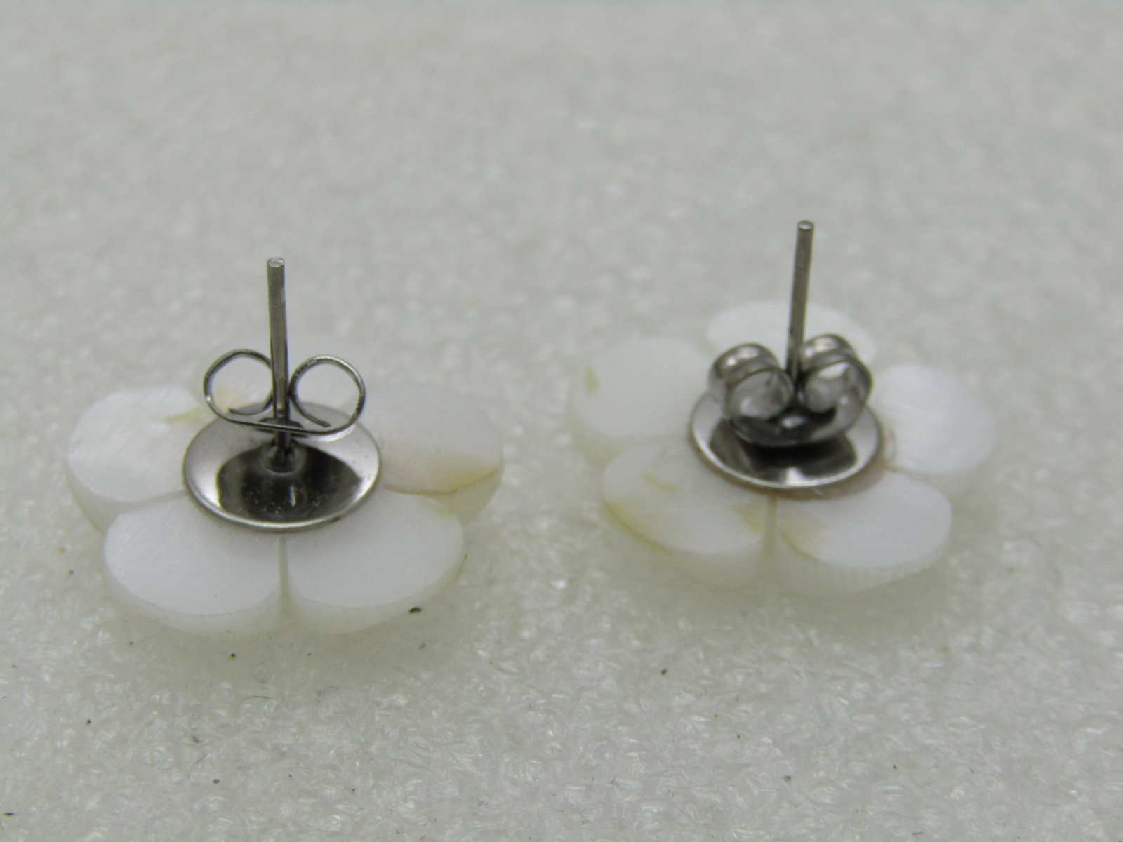 Vintage Mother of Pearl Carved Floral Earrings, Pierced Studs, 7/8" domed - 4