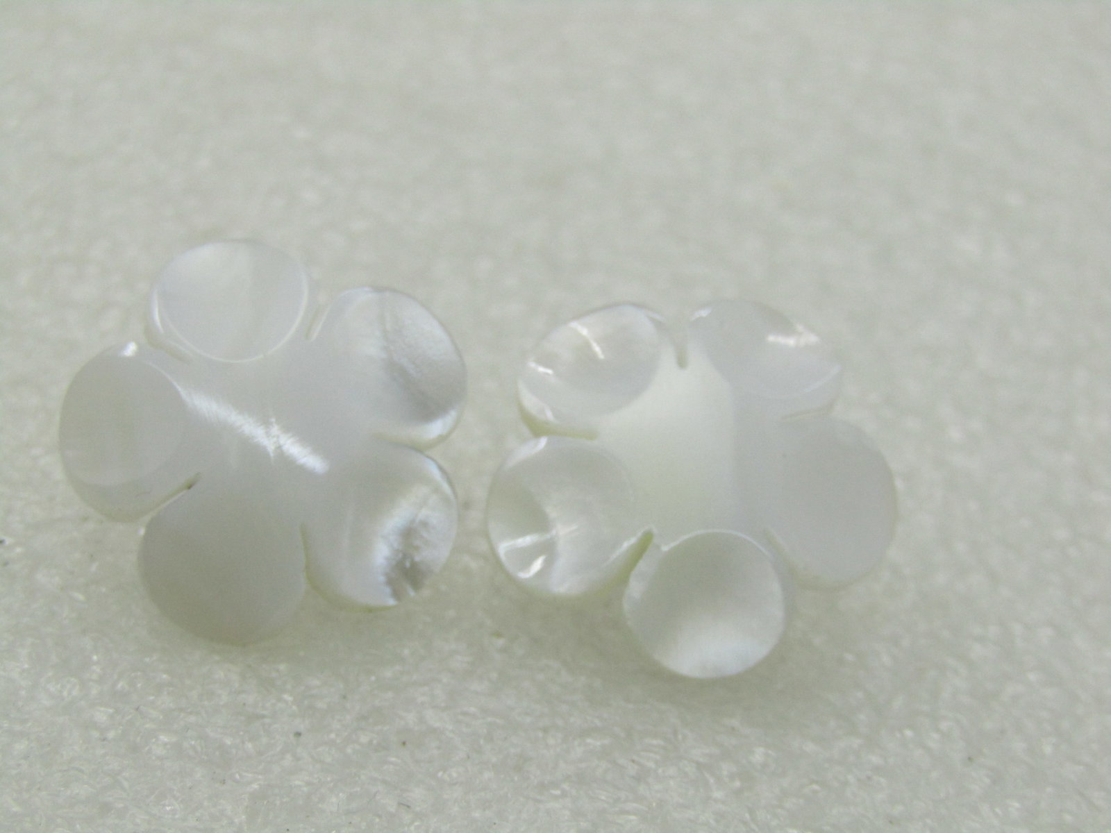 Vintage Mother of Pearl Carved Floral Earrings, Pierced Studs, 7/8" domed - 5