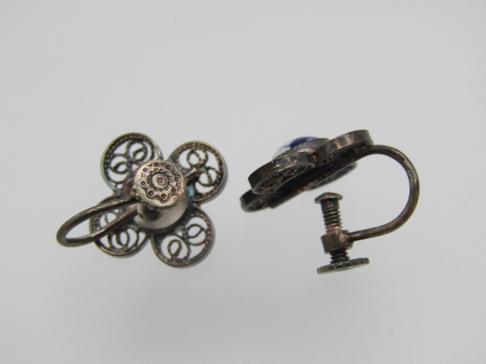 Vintage .900 Silver Delft Earrings & Brooch, Signed Holland, 1940's-1950's - 5
