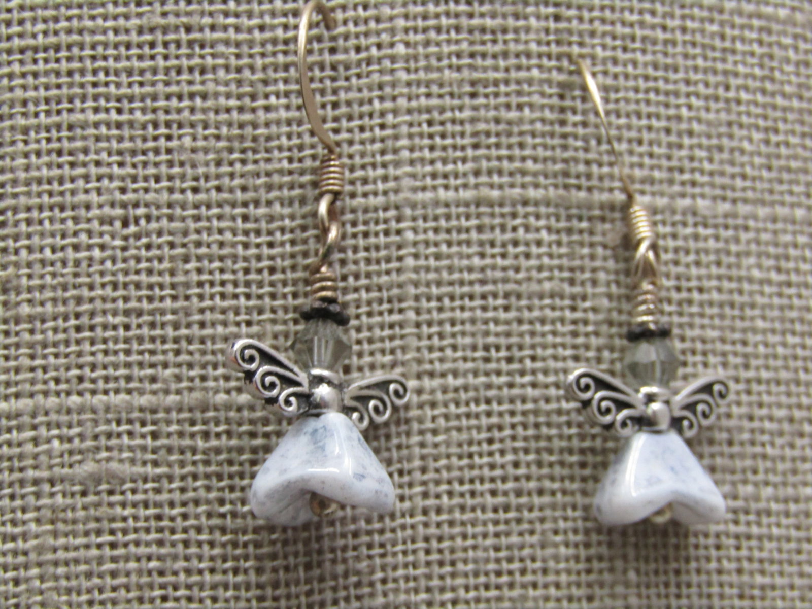 Silver Angel Agate Earrings, Pierced, 1.5" - 2