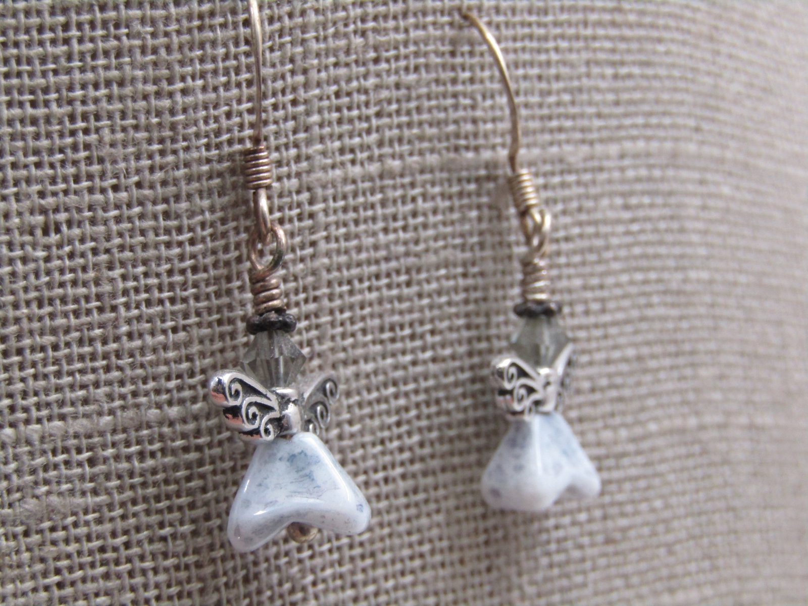 Silver Angel Agate Earrings, Pierced, 1.5" - 3
