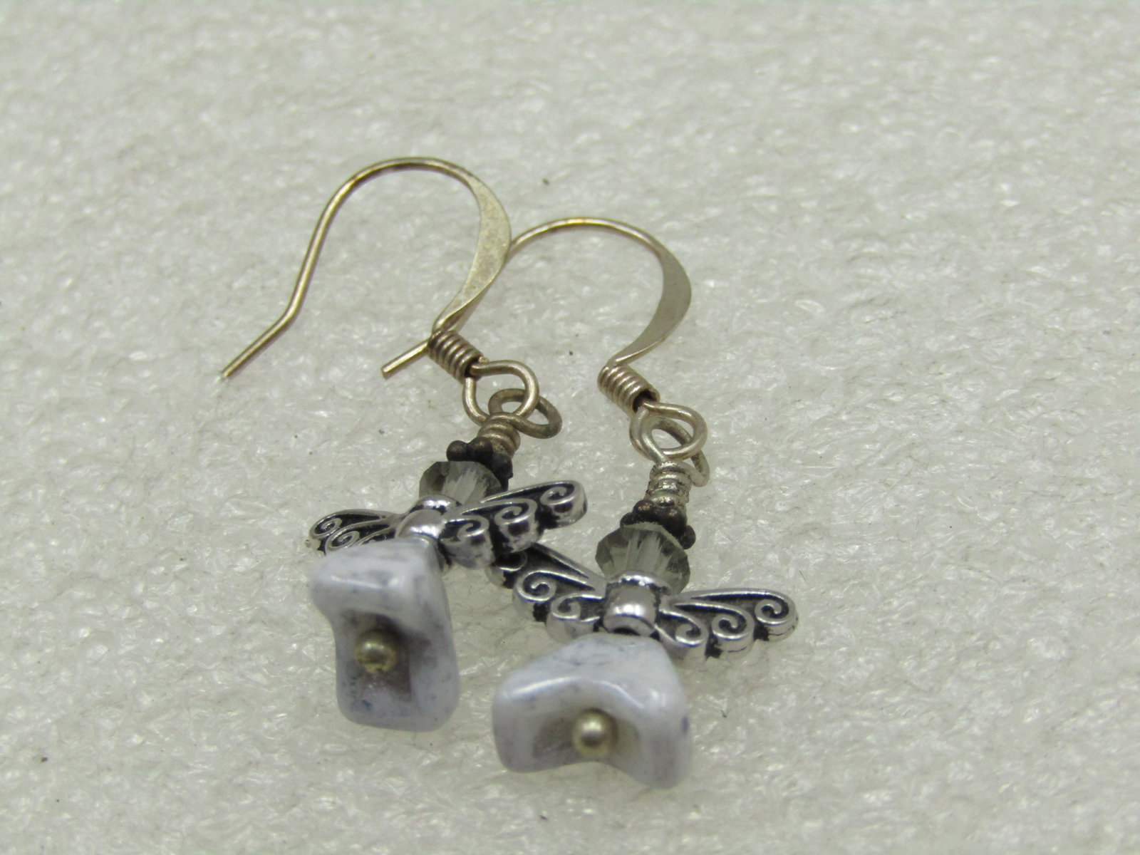 Silver Angel Agate Earrings, Pierced, 1.5" - 5