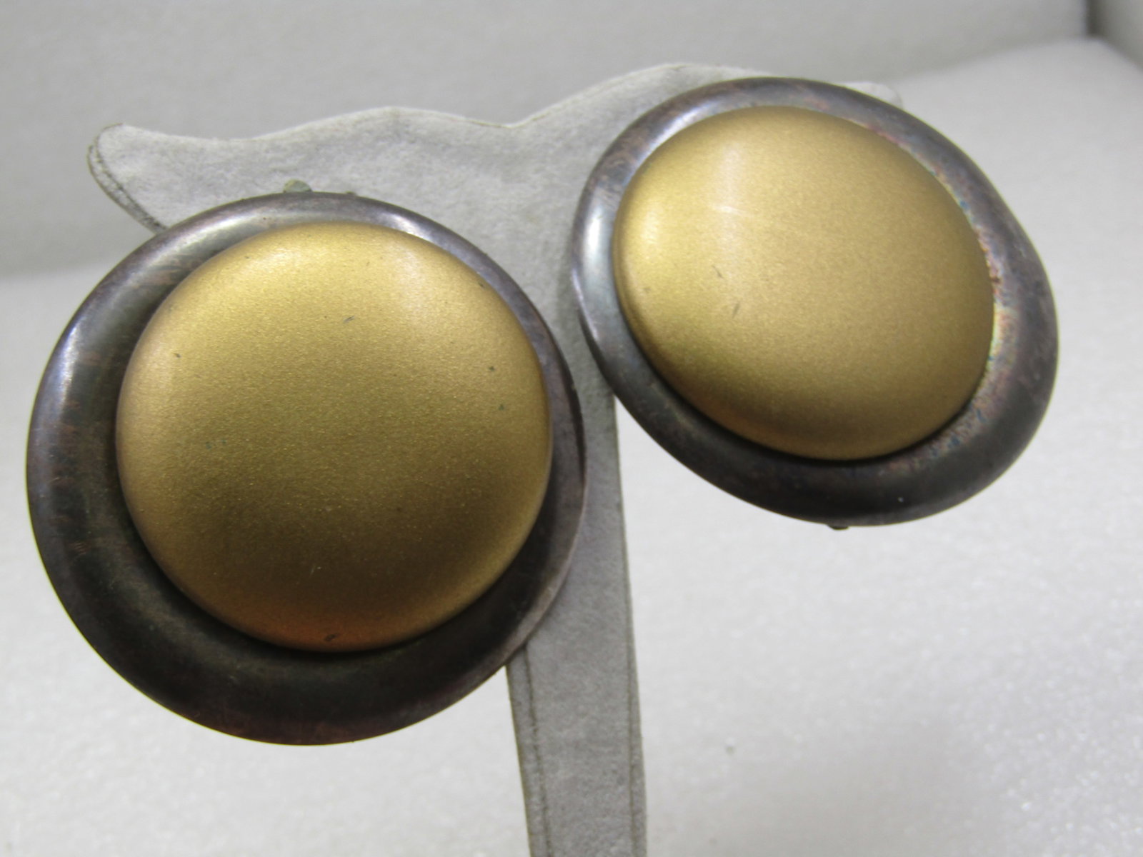 Vintage Kate Hines Brass Silver Tone 2" Earrings, Clip - 3