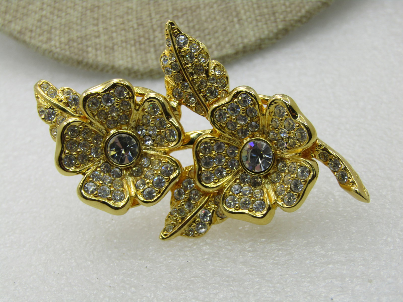 Vintage Joan Rivers Floral Duo Earrings Brooch Convertible, Clear Stones 3" - 10