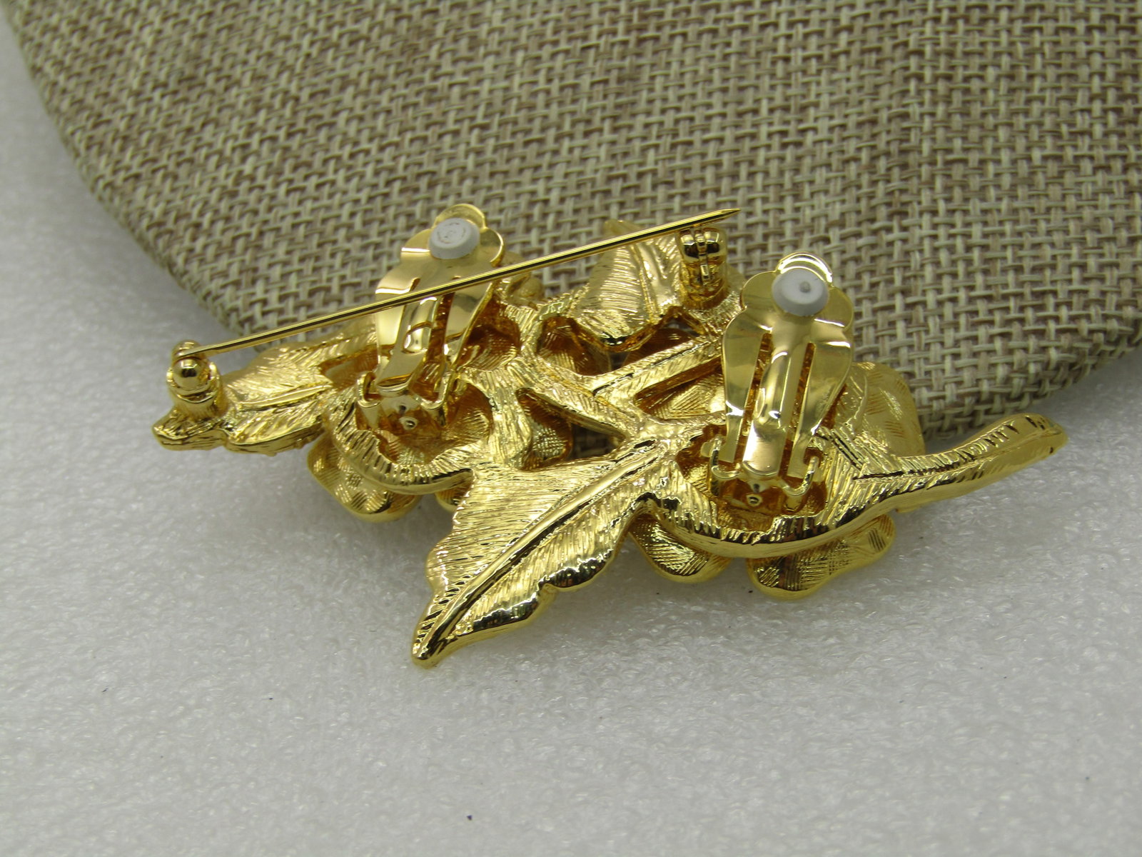 Vintage Joan Rivers Floral Duo Earrings Brooch Convertible, Clear Stones 3" - 11