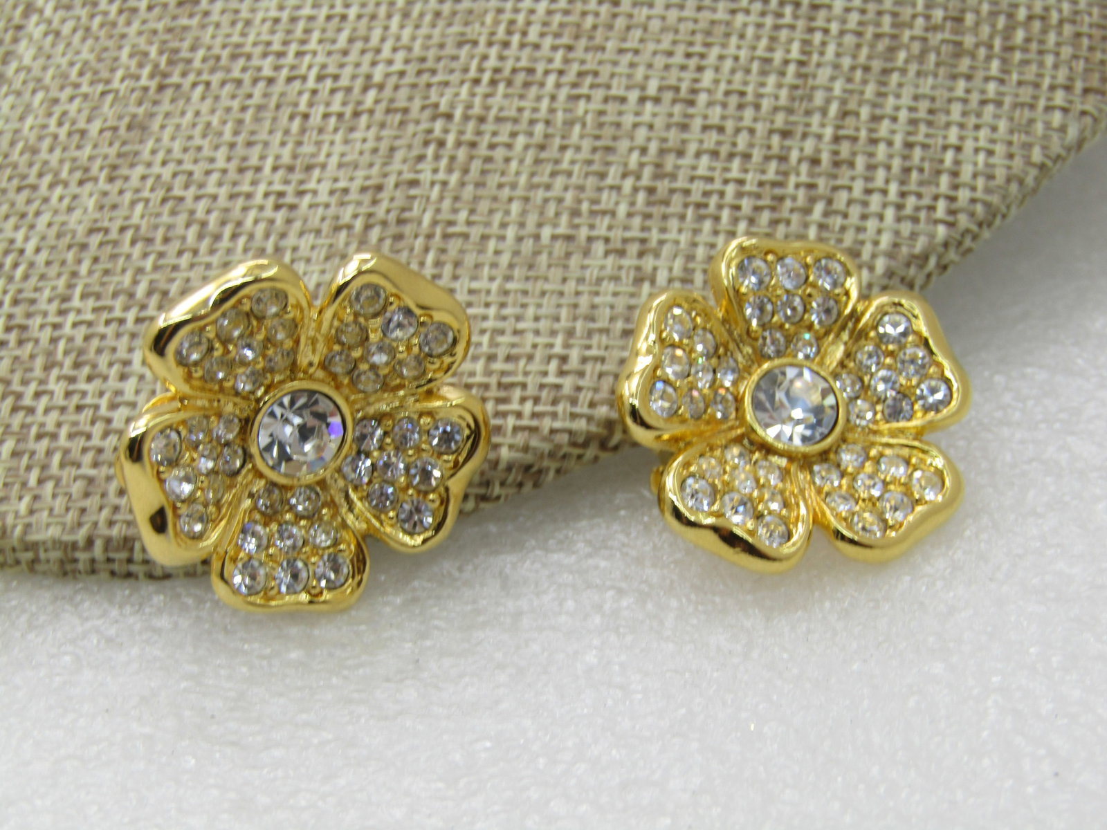 Vintage Joan Rivers Floral Duo Earrings Brooch Convertible, Clear Stones 3" - 3
