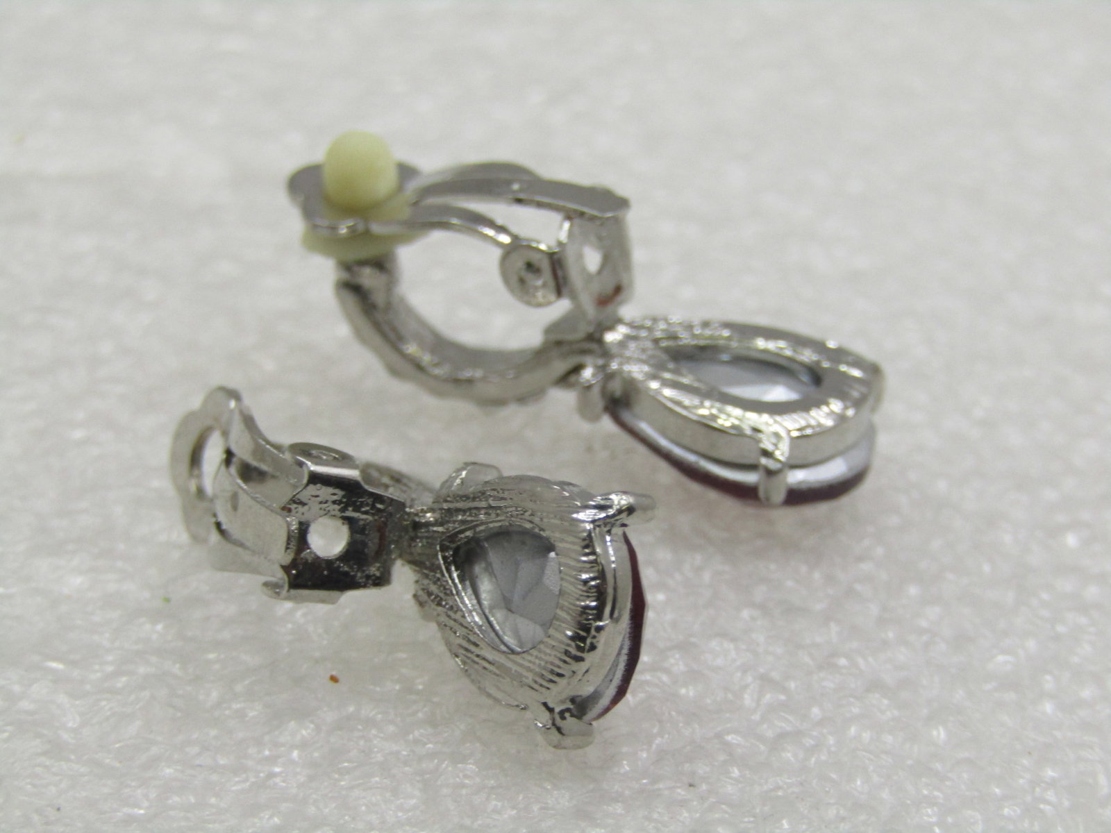 Vintage Red & Clear Rhinestone Clip Earrings, 1-1/8" - 5