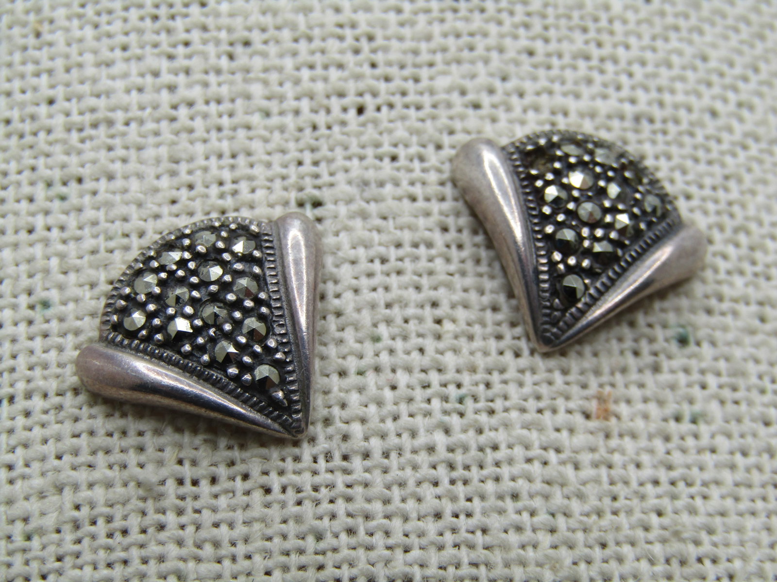 Vintage Sterling Marcasite Earrings, Pierced, Art Deco Themed - 2
