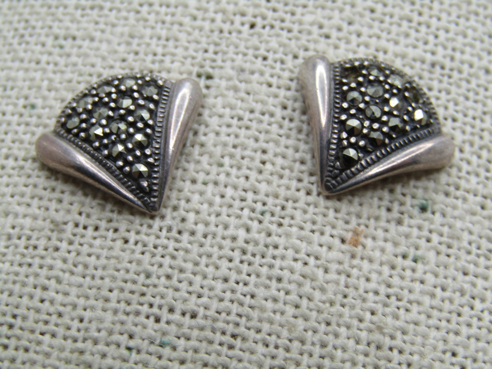 Vintage Sterling Marcasite Earrings, Pierced, Art Deco Themed - 3