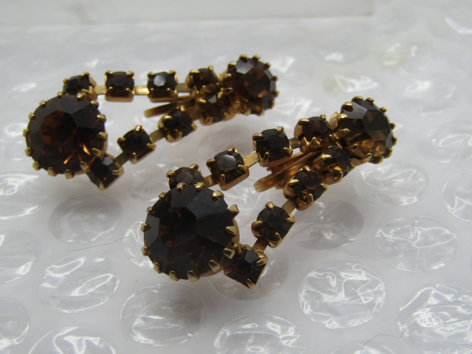 Vintage Amber Rhinestone Stud & Drop Earrings, Clip, 1940's-1960's - 3