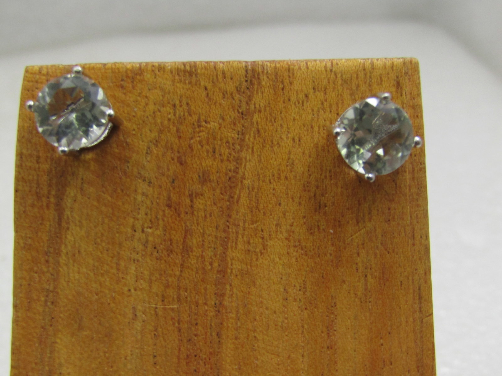 Sterling Silver Pale Green Amethyst Stud Earrings, Pierced, 1.3 CTW Each - 3