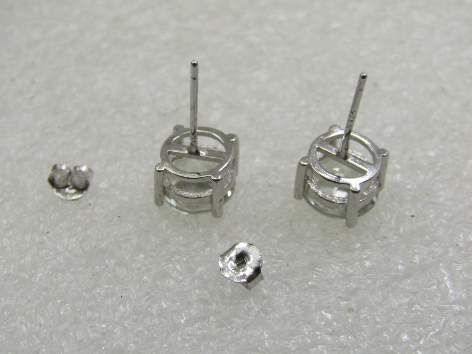 Sterling Silver Pale Green Amethyst Stud Earrings, Pierced, 1.3 CTW Each - 6