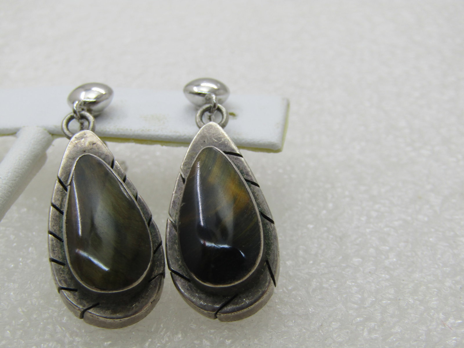 Vintage Sterling Mexico Brown Labradorite Earrings, Signed MES, Screw Back, 1.5" - 2