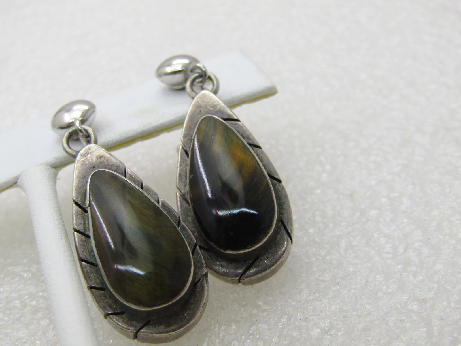 Vintage Sterling Mexico Brown Labradorite Earrings, Signed MES, Screw Back, 1.5" - 3
