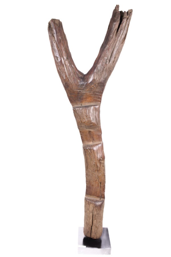 Ladder – Wood – Dogon – Mali: Ancient ladder from the Dogon tribe of Mali. The ladders are a simple, abstract, intelligent use of materials. Carved from a naturally forked tree, indoor versions wear to a smooth glossy finish while