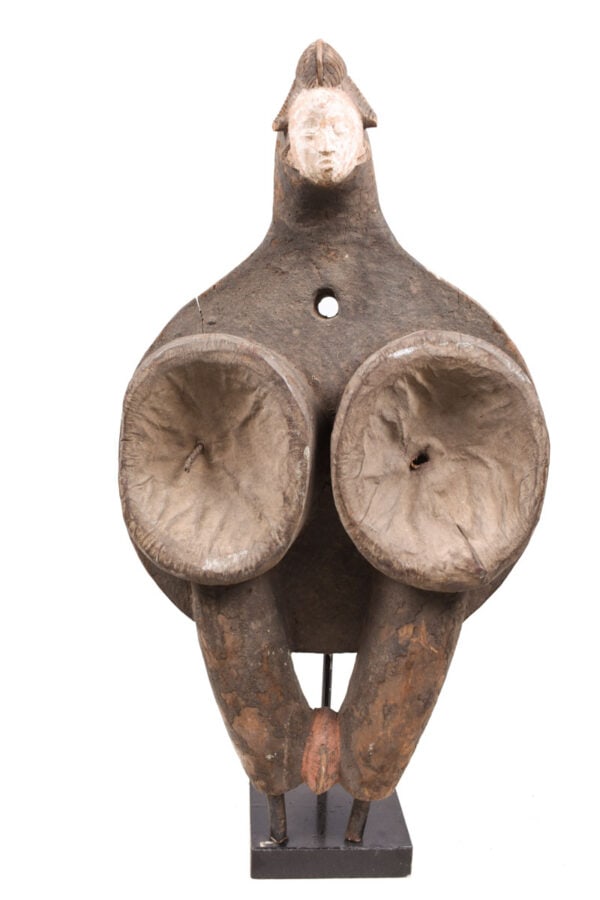 Blacksmith Bellow`s – Wood – Leather – Punu – Gabon: Beautiful mask from the BAMUN tribe of the Grasland of Cameroon. This types of wooden masks were worn on top of the head. These helmet masks depict males of noble lineage and represent power and