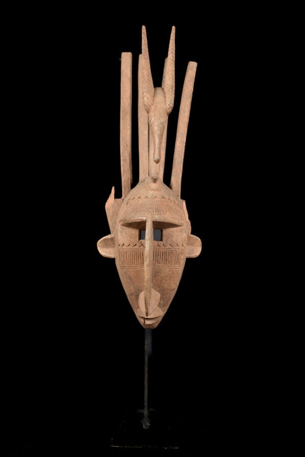 Ntomo mask – Wood – Bambara – Mali: Old wooden Bambana mask from Mali. This N’tomo mask is a real sculpture achievement because it is made from a single piece of wood, without assembly. It is used during initiation rites undergone