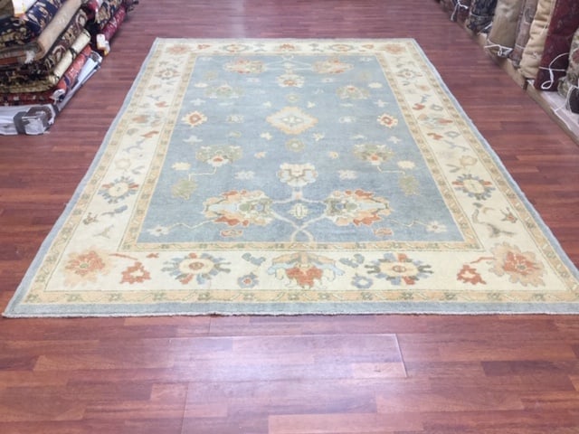 Vintage Turkish Ushak Rug-3934: Title:Vintage Turkish Ushak Rug-3934 Description:Beautiful antique Turkish Ushak rug from west of Turkey, size 7 ft. 5 inches by 11 ft. 3 inches, circa 2000, excellent condition with large palemete on