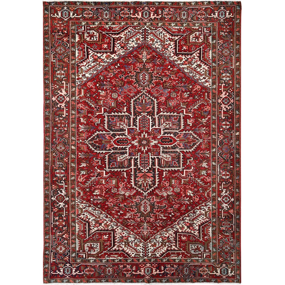 Ajax Red, Pure Wool, Hand Knotted, Vintage Persian Heriz Oriental Rug (1 of 11)